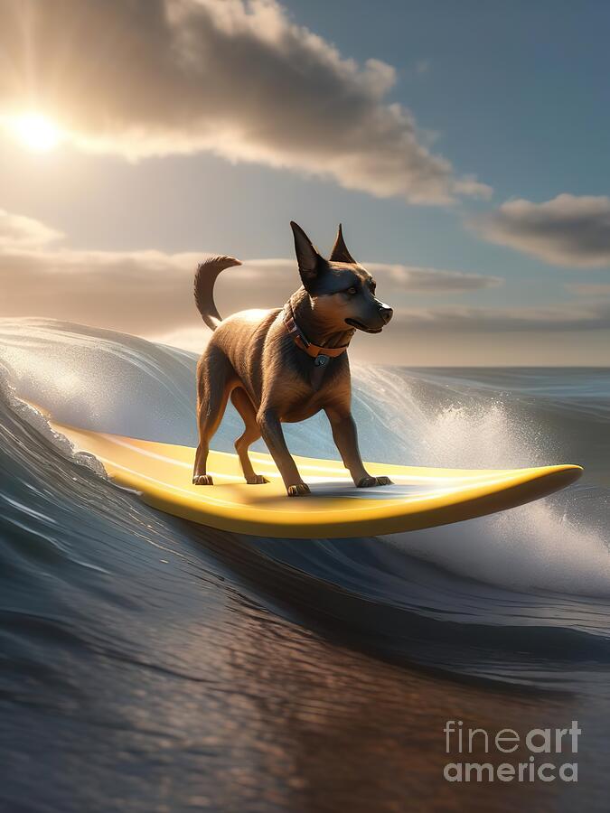 Dog Digital Art - A dog that surfs. by Rene Mitterlehner