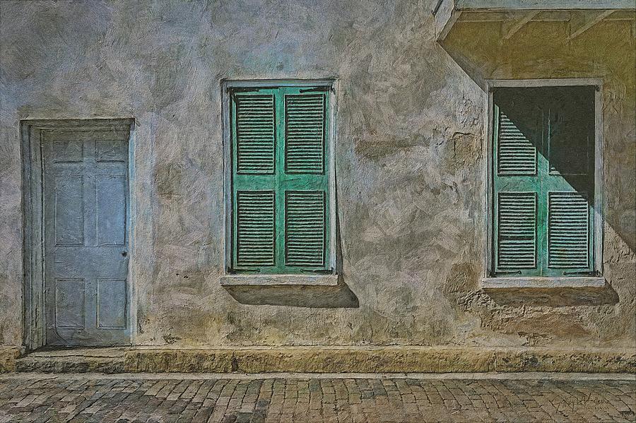 A Door and Two Windows - St Augustine Painting by Jeffrey Kolker