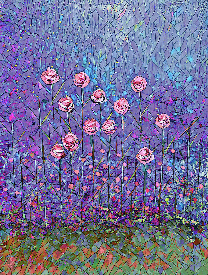 A Dozen Pink Roses Mosaic Painting by Corinne Carroll