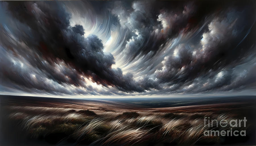 Nature Painting - A dramatic moody sky over a windswept moor by Jeff Creation