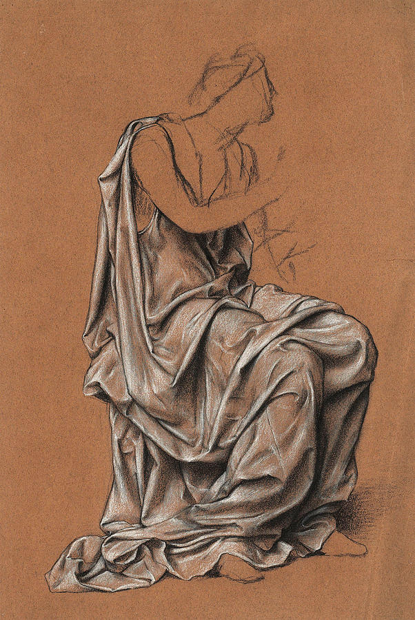A drapery study for The Love Potion  Drawing by Evelyn De Morgan