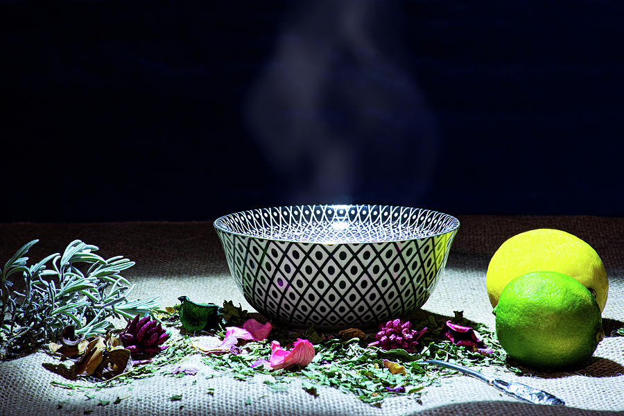 A drinking bowl with tea and herbs. Photograph by Bernhard Schaffer