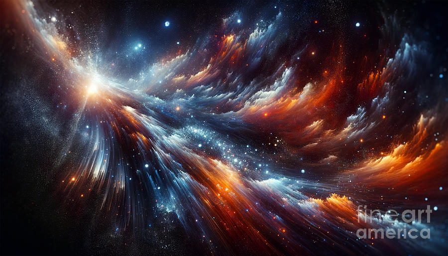 A dynamic cosmic scene with swirling star clusters, bright celestial lights Digital Art by Odon Czintos