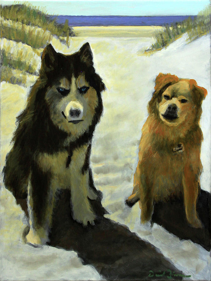 Husky Painting - A Dynamic Duo by David Zimmerman