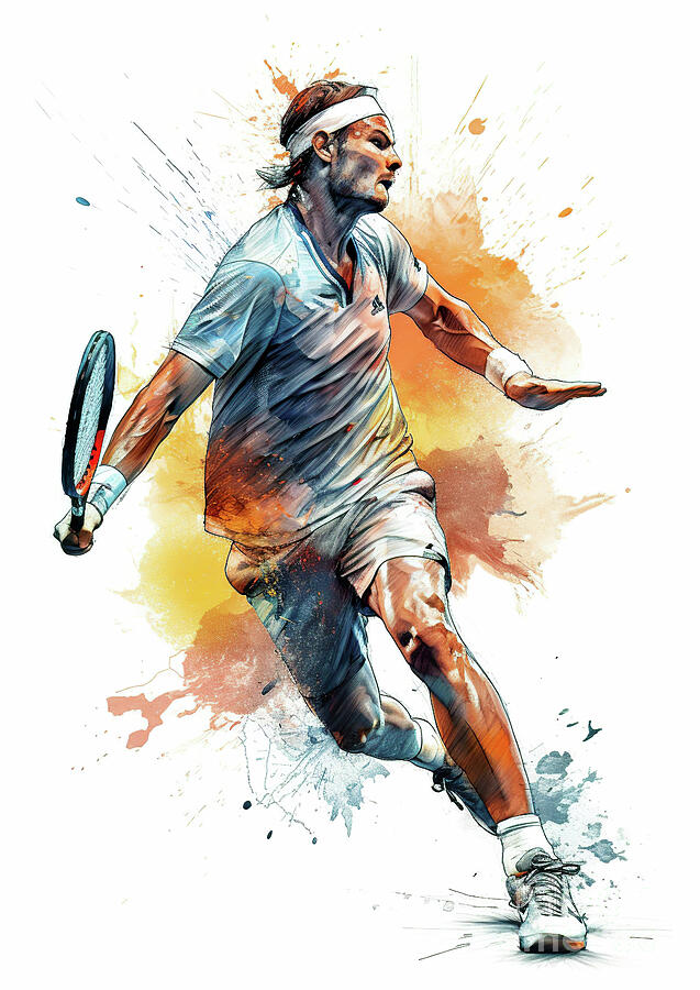 Tennis Digital Art - A dynamic portrayal of a tennis player in action, capturing the motion with a vivid explosion of col by Odon Czintos