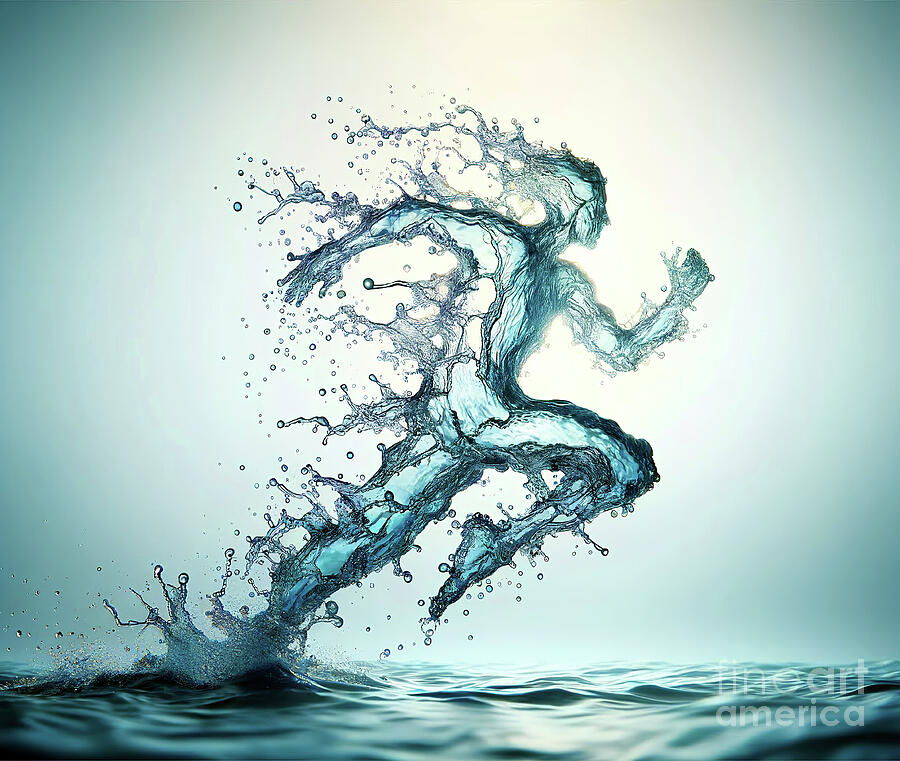 A dynamic water splash is captured in high detail, Digital Art by Odon Czintos