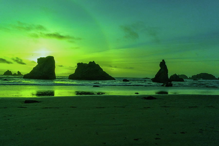A Faded Rainbow And Sunset Bandon Oregon Photograph