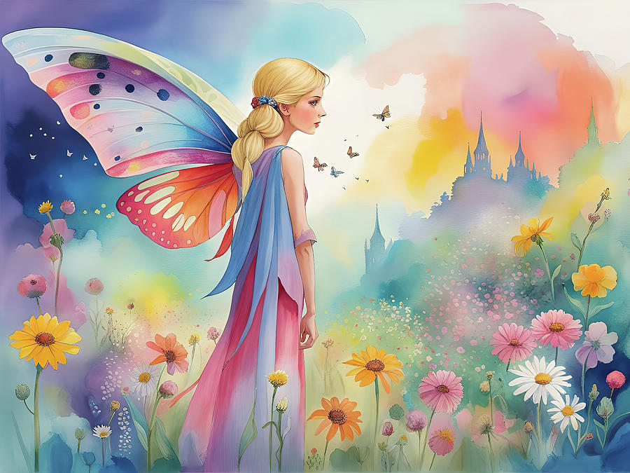 A fairy in a field of flowers Digital Art by Meir Ezrachi