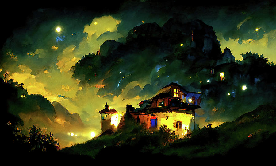 A fairy landscape, a magical night, 01 Painting by AM FineArtPrints
