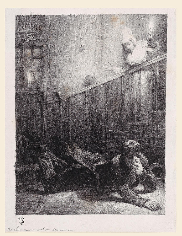 A Fall Down the Stairs Drawing by Alexandre-Gabriel Decamps