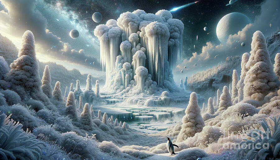 A fantastical winter landscape with towering ice formations Digital Art by Odon Czintos