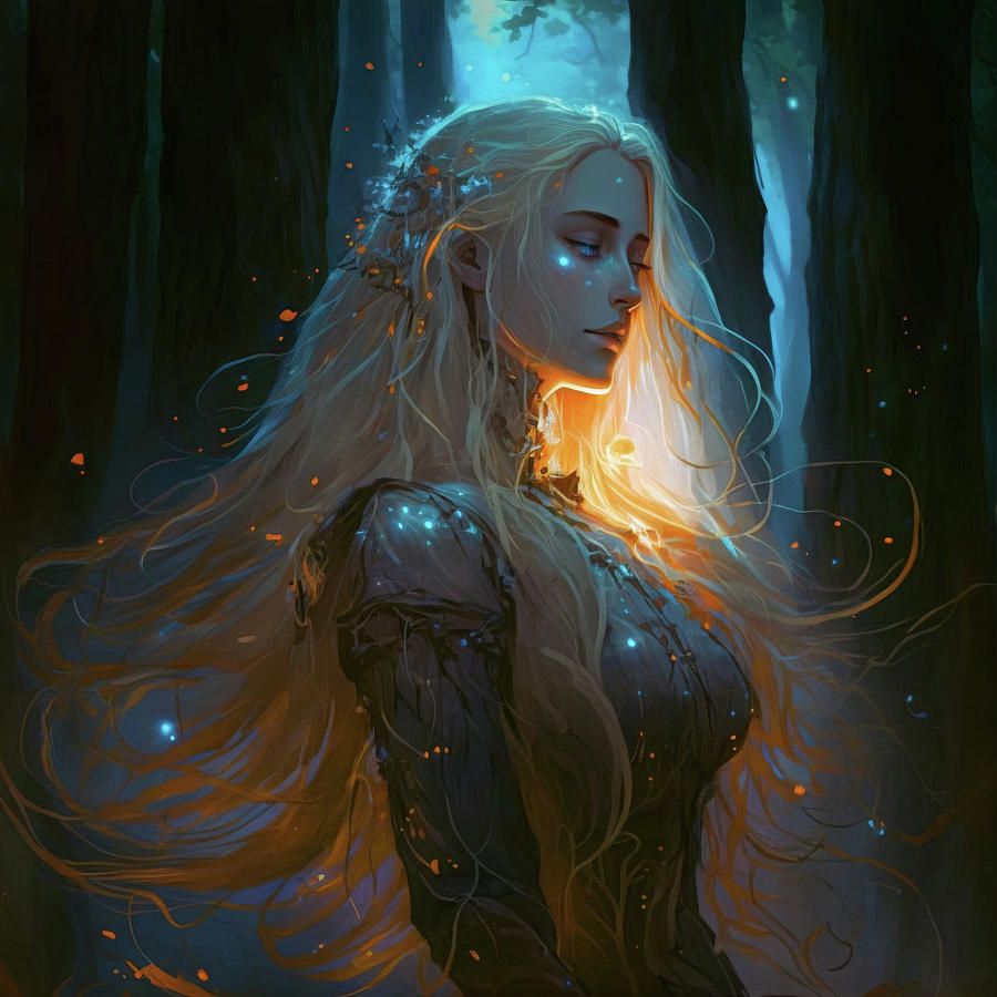 A Fantasy Digital Painting of a Beautiful Blond Girl in the Woods ...