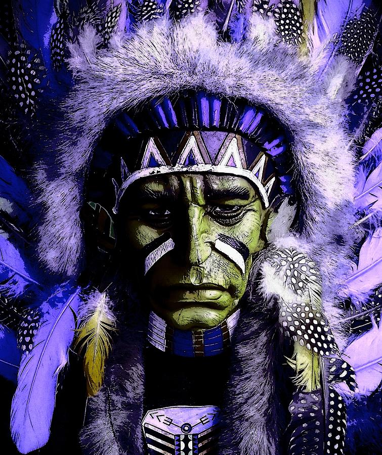 A Feathered Portrait of a Red Indian in Lavender Photograph by Loraine Yaffe