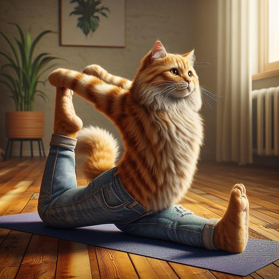 A Feline Yoga Journey Digital Art by Holly Picano