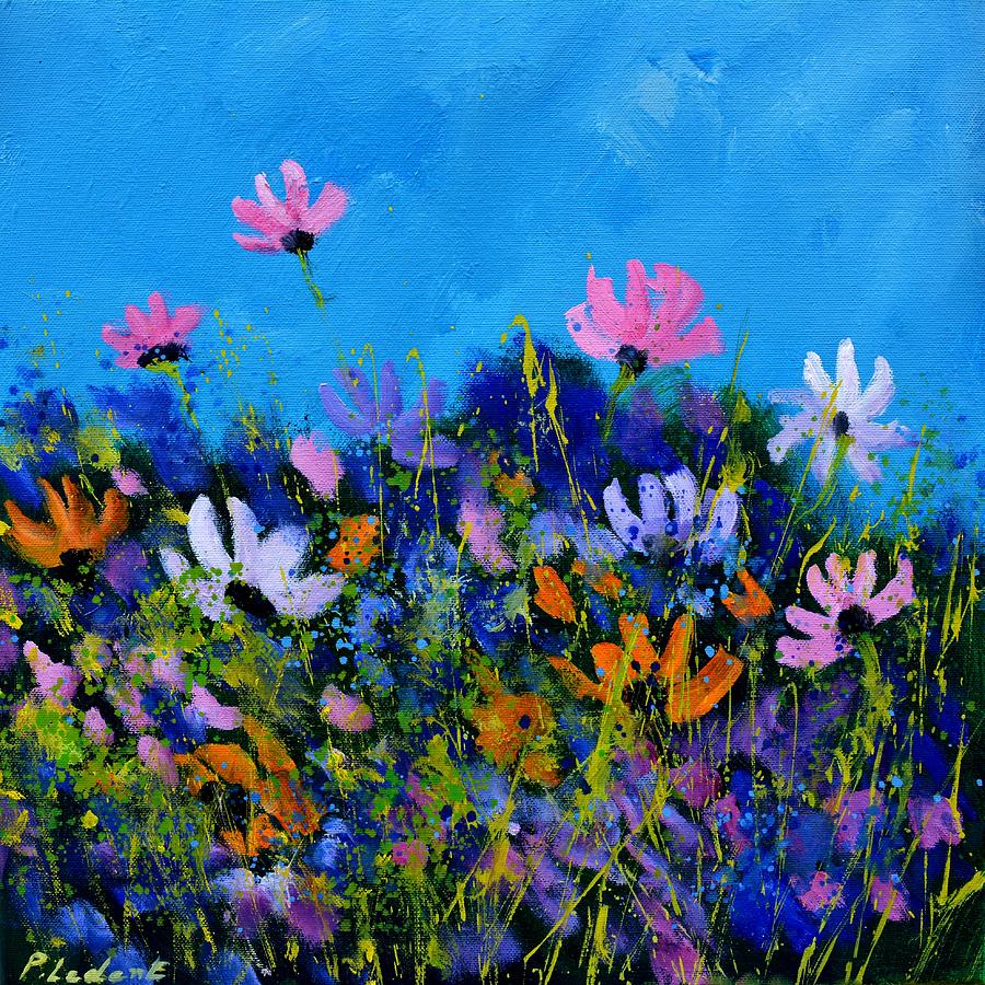 A few cosmos flowers Painting by Pol Ledent
