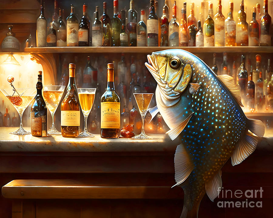 A Fish Walks Into A Bar 20230203c Mixed Media by Wingsdomain Art and Photography