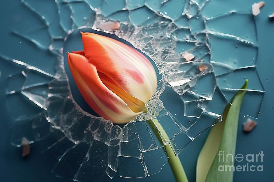 A flower hits a delicate crystal and breaks it. Photograph by Joaquin Corbalan