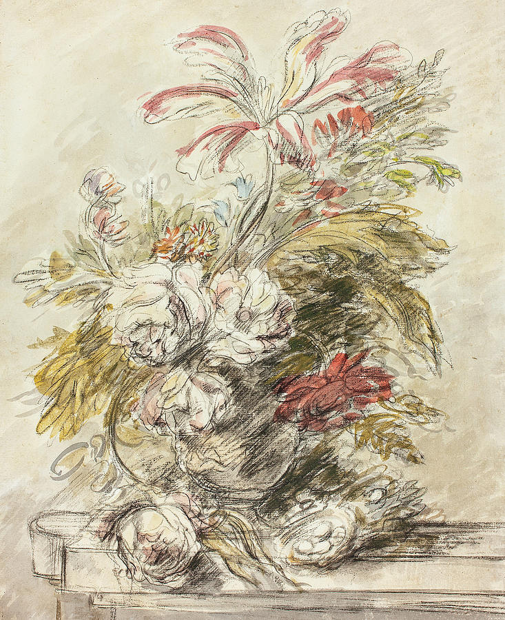 A Flower Piece Drawing by Jan van Huysum