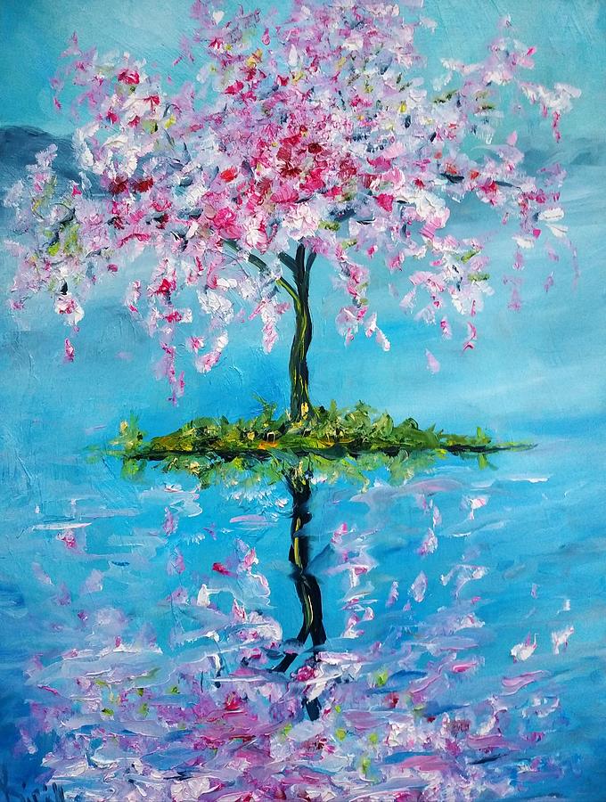 Spring Tree Oil Painting, Sakura Painting, outlet Landscape Artwork, Nature Wall Canvas