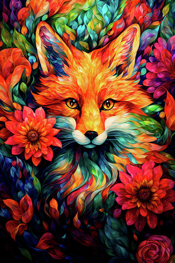 A Fox in the Flower Garden Digital Art by Peggy Collins
