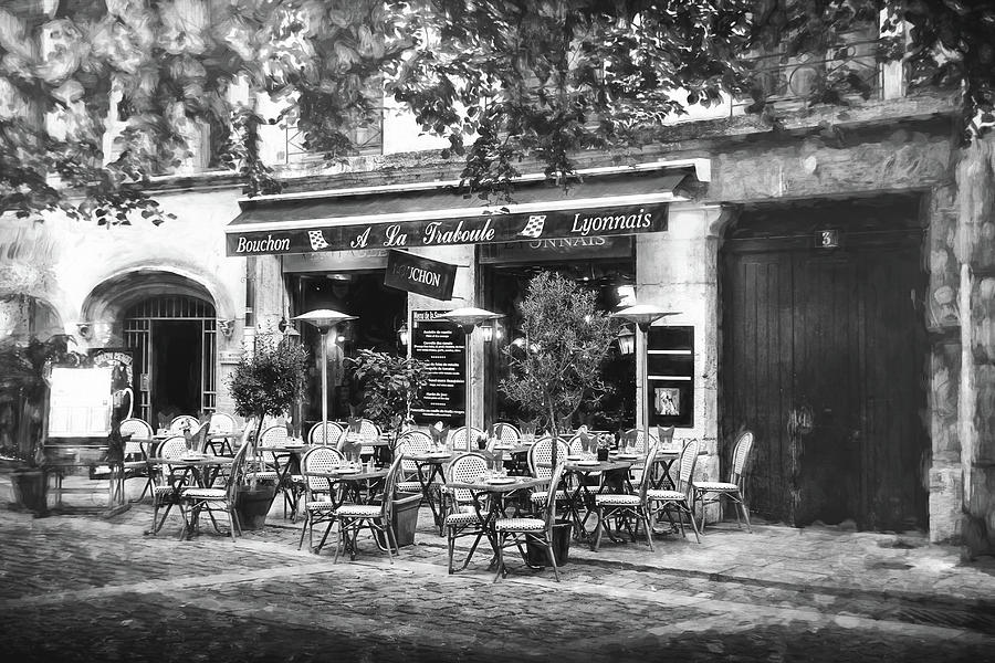 A French Restaurant Vieux Lyon France Black and White  Photograph by Carol Japp