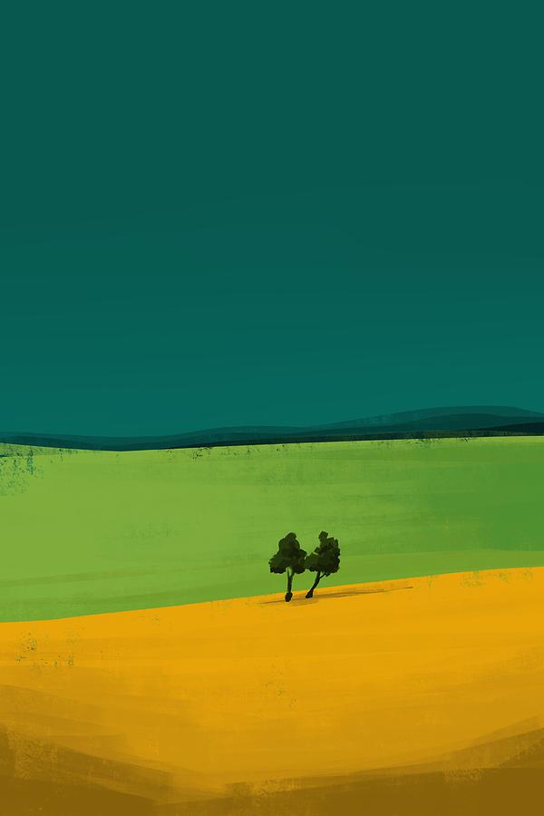A Friend In Need - Minimal Landscape Painting - Colorful, Poetic Abstract Mixed Media