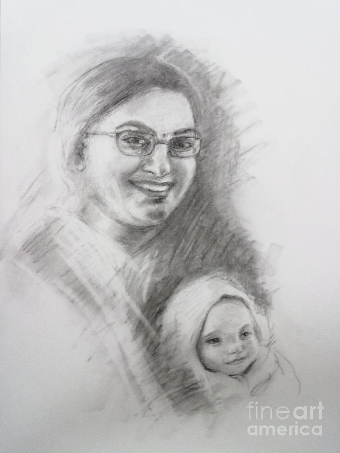 A friend wit her nephew Painting by Asha Sudhaker Shenoy