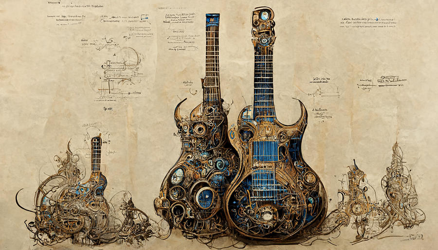A  Full  Page  Concept  Designs  Of  Guitars  Steampunk  Bluepri  Aec56cec  Dcc3  4e75  8384  E157a7 Painting