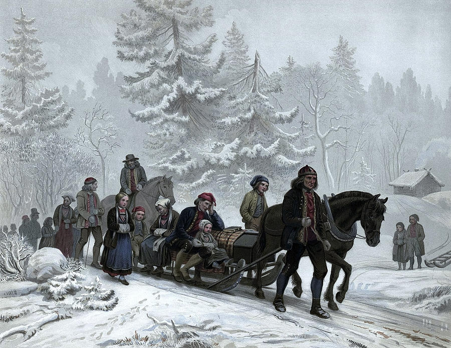 A Funeral Procession By Knud Bergslien Painting