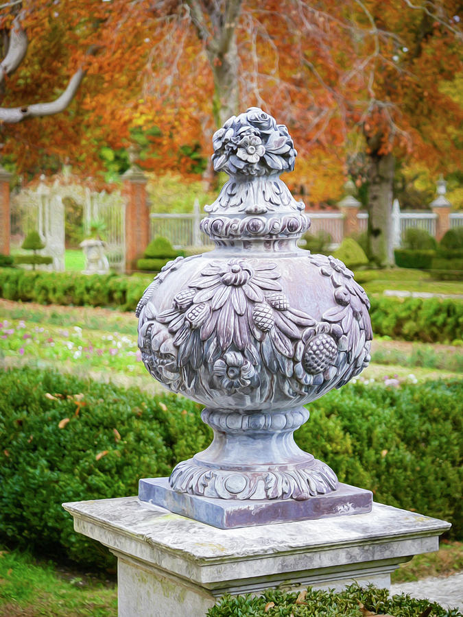 A Garden Statue at the Palace - Oil Painting Style Photograph by Rachel Morrison