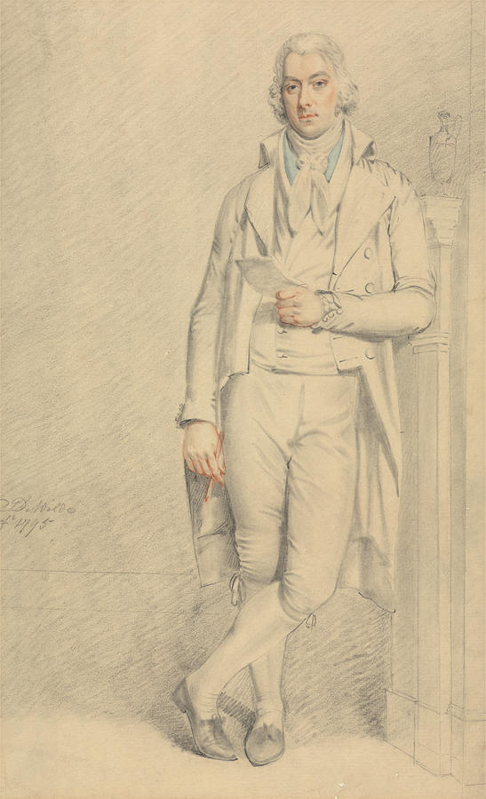 A Gentleman, full length, Holding a Paper and Pencil Drawing by Samuel De Wilde