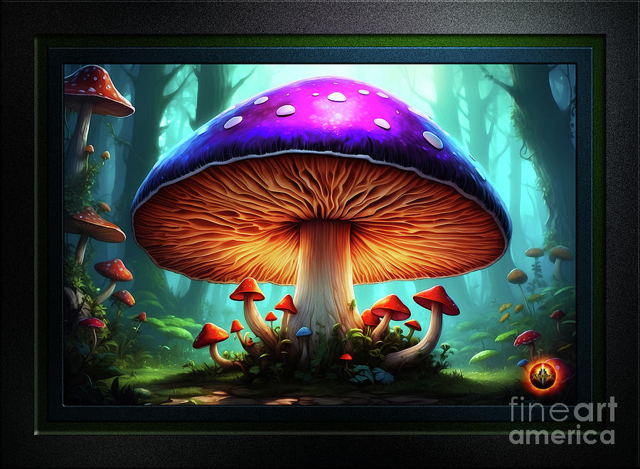 A Giant Fantasy Mushroom Art Poster In The Mystical Forest Of Nomni AI Concept Creation by Xzendor7 Painting by Xzendor7