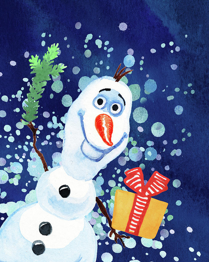 A Gift From The Snowman Holiday Art  Painting by Irina Sztukowski