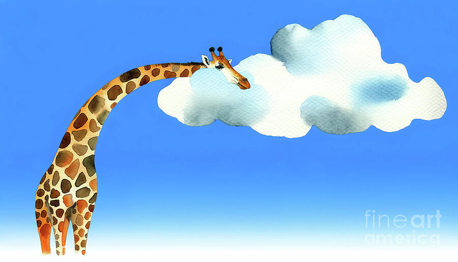 A giraffe with an elongated neck is shown reaching up Digital Art by Odon Czintos