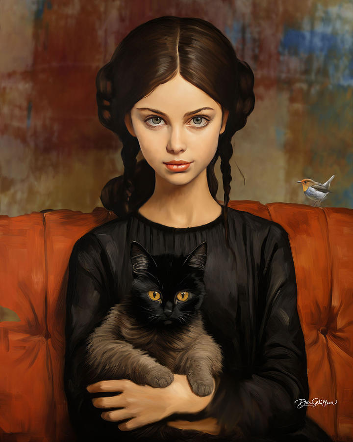 A Girl and Her Cat Digital Art by Don Schiffner