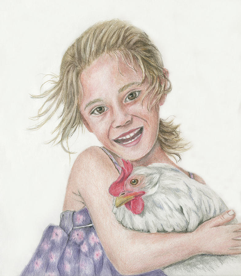 A Girl And Her Chicken Drawing by Melodie Kantner