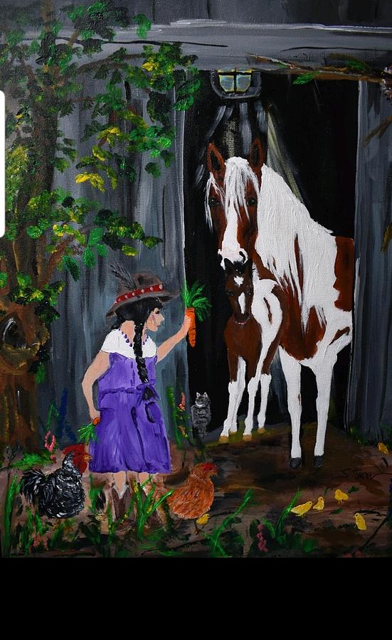 A girl and her Horse Painting by Susan Voidets