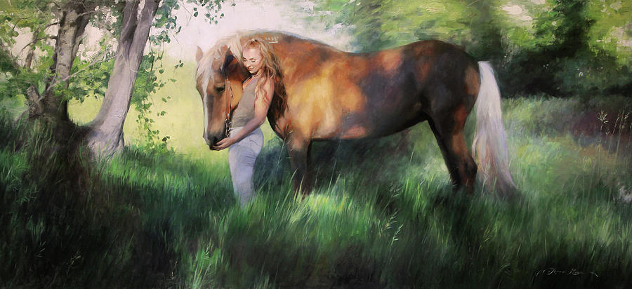 Summer Painting - A Girl and Her Mustang by Anna Rose Bain