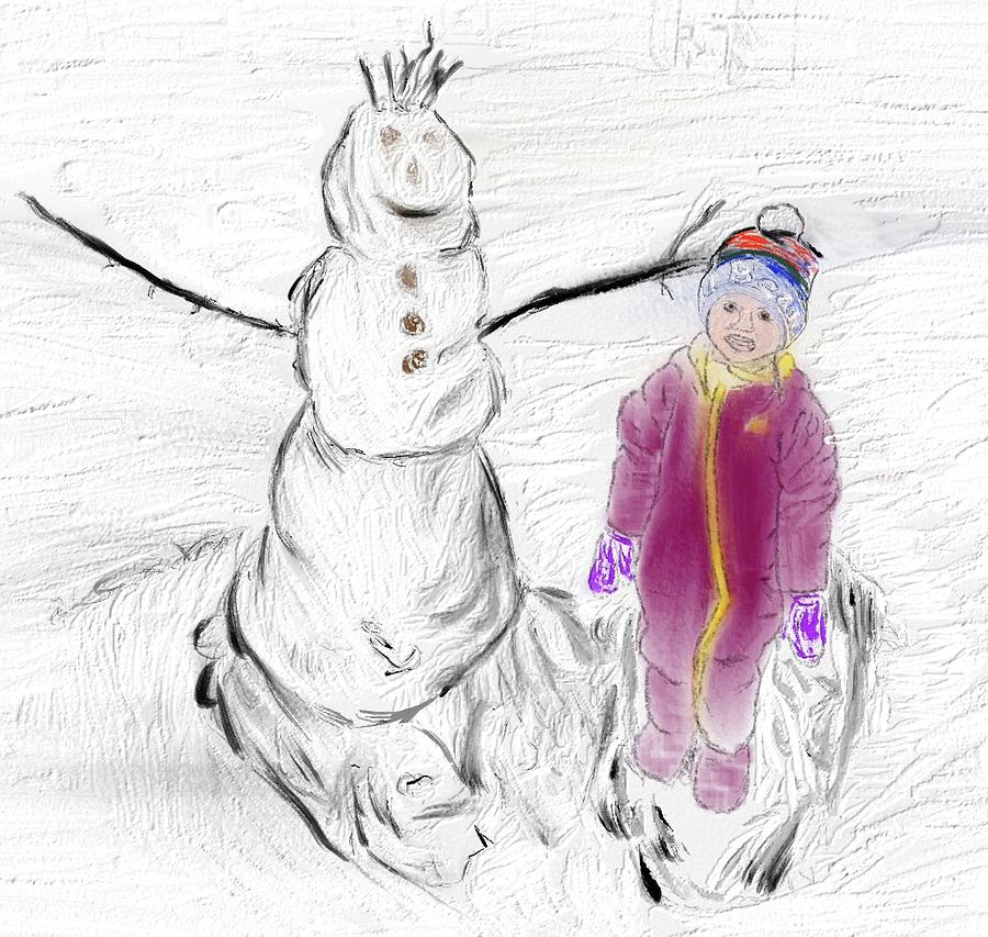 A Girl and her Snowman Drawing by Steve Carpentier