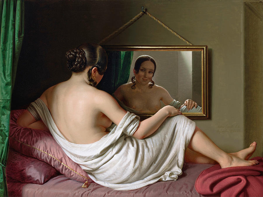 A girl in front of the mirror Painting by Anton Einsle