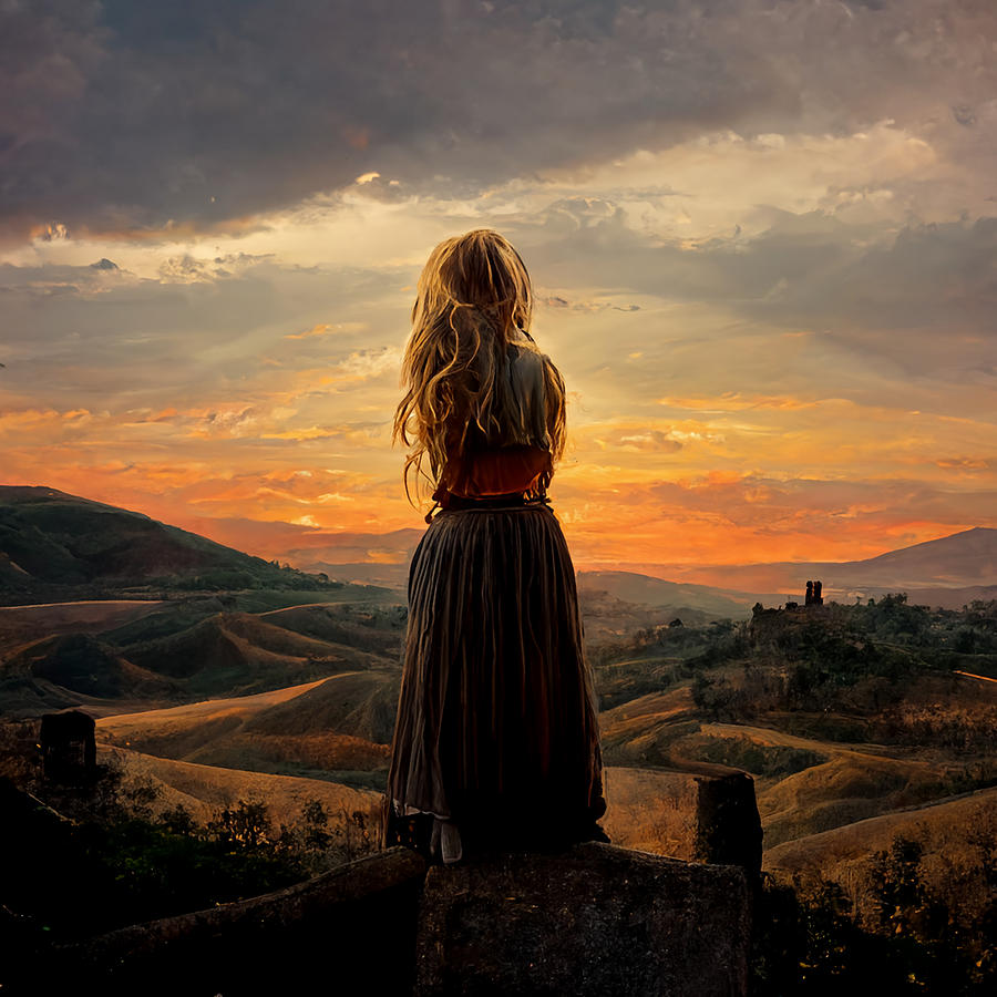 Sunset Digital Art - A Girl in Tuscany by Andrea Barbieri
