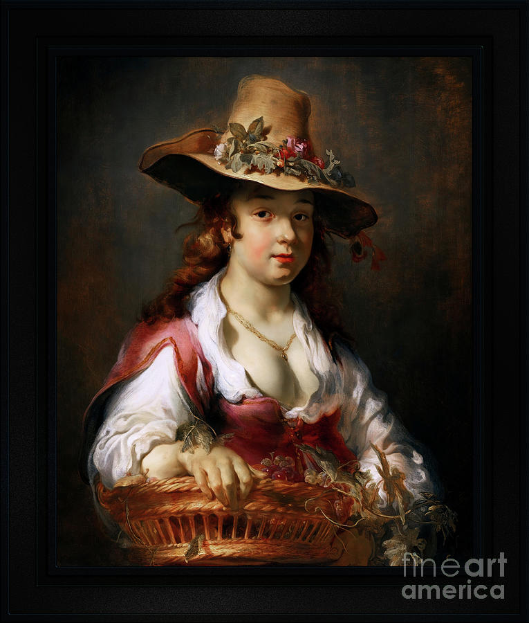 A Girl With A Basket Of Fruit by Jan van Noordt Remastered Xzendor7 Classical Fine Art Reproductions Painting by Rolando Burbon
