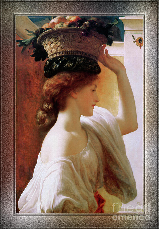A Girl With A Basket Of Fruit by Lord Frederic Leighton Painting by Rolando Burbon