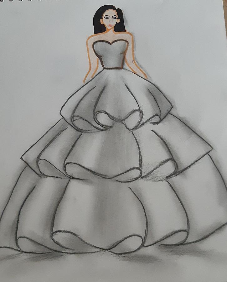 A girl with a beautiful dress sketch Drawing by Ishika Sharma - Fine ...