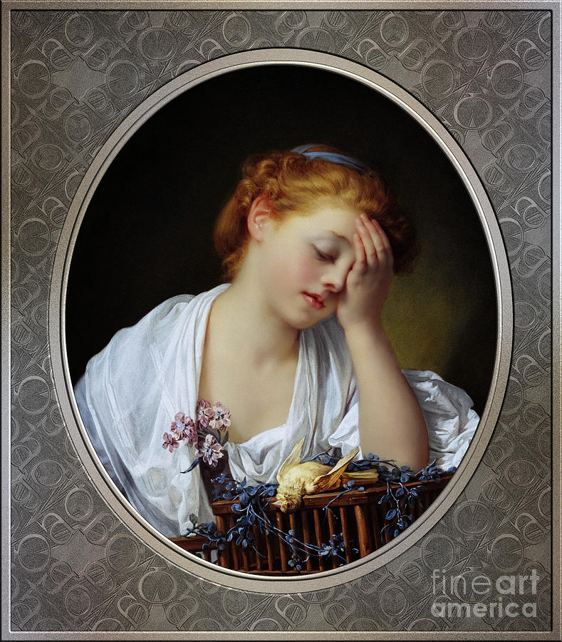 A Girl With A Dead Canary by Jean-Baptiste Greuze Remastered Xzendor7 Fine Art Classical Reproductio Painting by Rolando Burbon