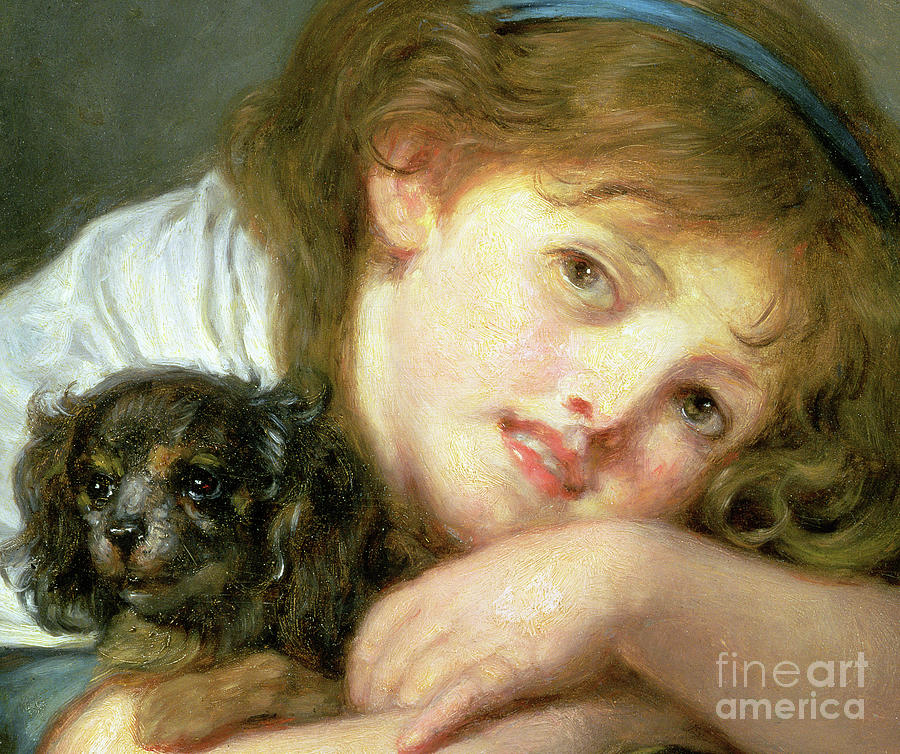 Oil painting portraits nice young girl reading book & pet dog by window canvas 