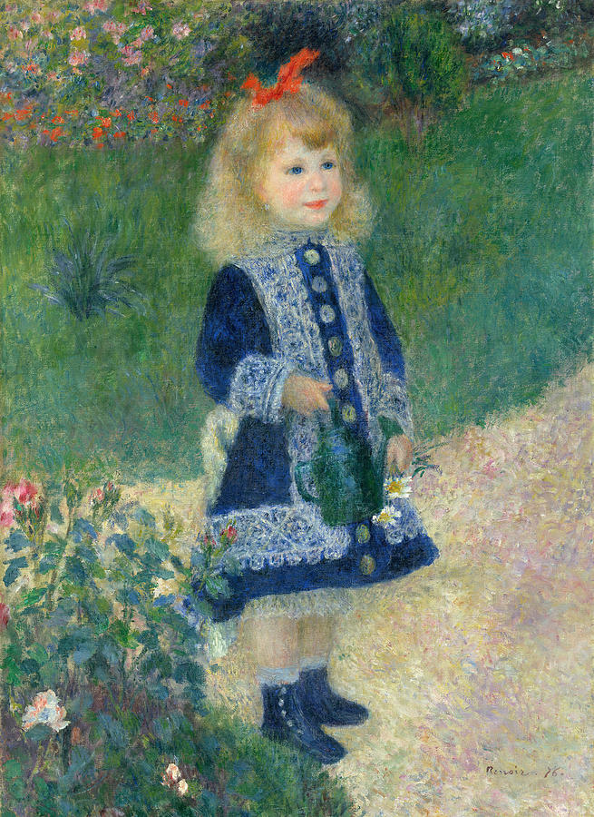 A Girl with a Watering Can is an Impressionist oil on canvas painting created by Pierre Auguste Reno Painting by MotionAge Designs