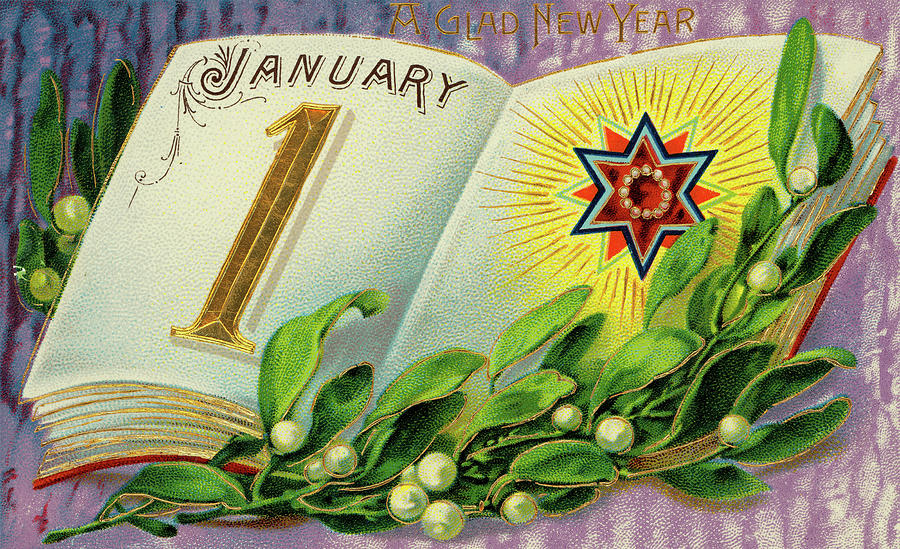 Vintage Painting - A Glad New Year by Vintage Postcard