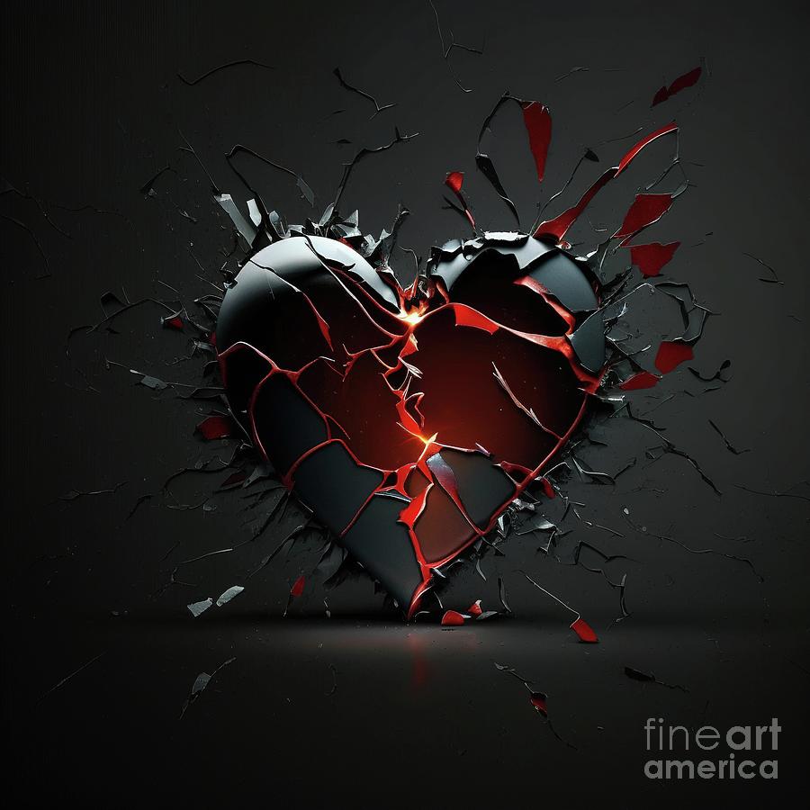 A glass heart explodes into pieces, a love relationship breaks d ...