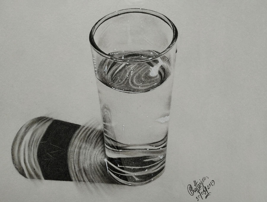 Pencil Drawing - A Glass of Water by Priyam Chatterjee